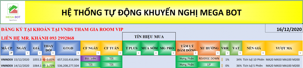 Thị trường chứng khoán ngày 16/12/2020: Xu hướng VN-Index. (Nguồn: MegaBot) Thị trường chứng khoán ngày 16/12/2020: Xu hướng VN-Index. (Nguồn: MegaBot)