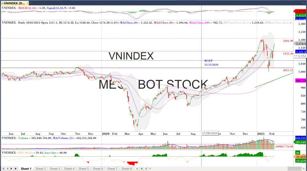 Thị trường chứng khoán ngày 18/01/2020: Đồ thị VN-Index .(Nguồn: MegaBot)