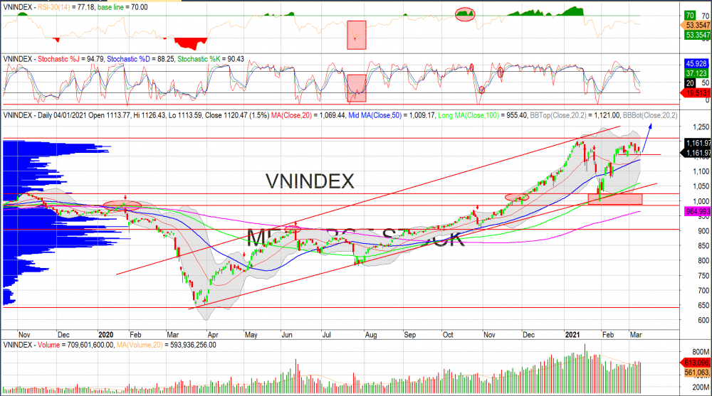 Thị trường chứng khoán ngày 10/03/2020: Đồ thị VN-Index. (Nguồn: MegaBot)