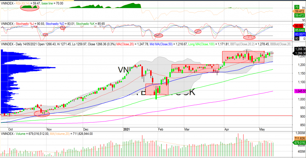 Thị trường chứng khoán ngày 13/05/2020: Đồ thị VN-Index. (Nguồn: MegaBot)