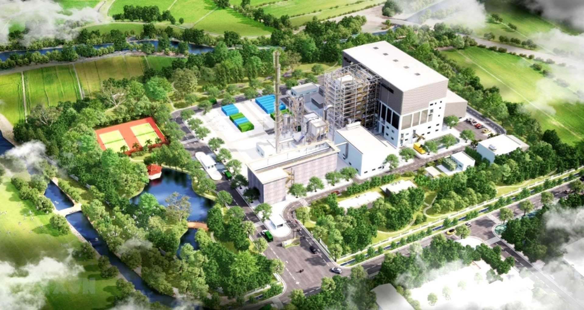 Phối cảnh dự án Nhà máy xử lý chất thải rắn công nghệ cao phát năng lượng tại xã Ngũ Thái, huyện Thuận Thành, tỉnh Bắc Ninh. (Nguồn: TTXVN)