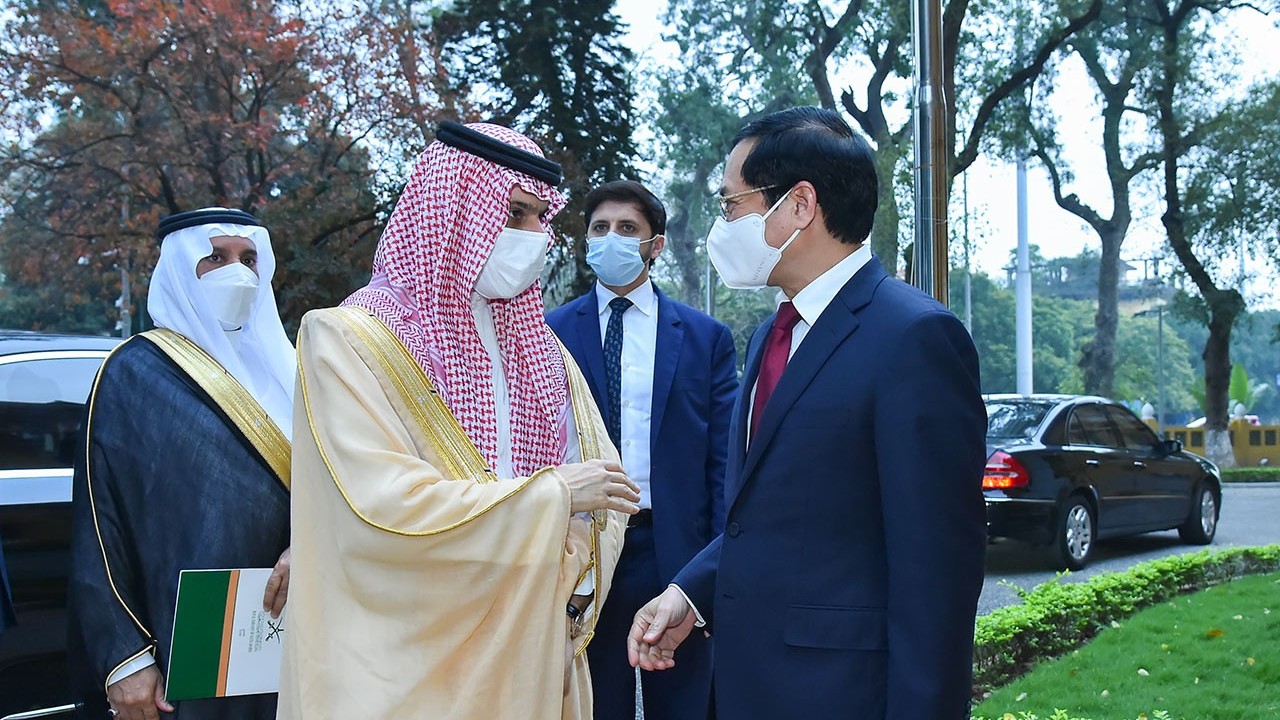 Bộ trưởng Ngoại giao Bùi Thanh Sơn đón, hội đàm với Bộ trưởng Ngoại giao Saudi Arabia Faisal bin Farhan Al Saud