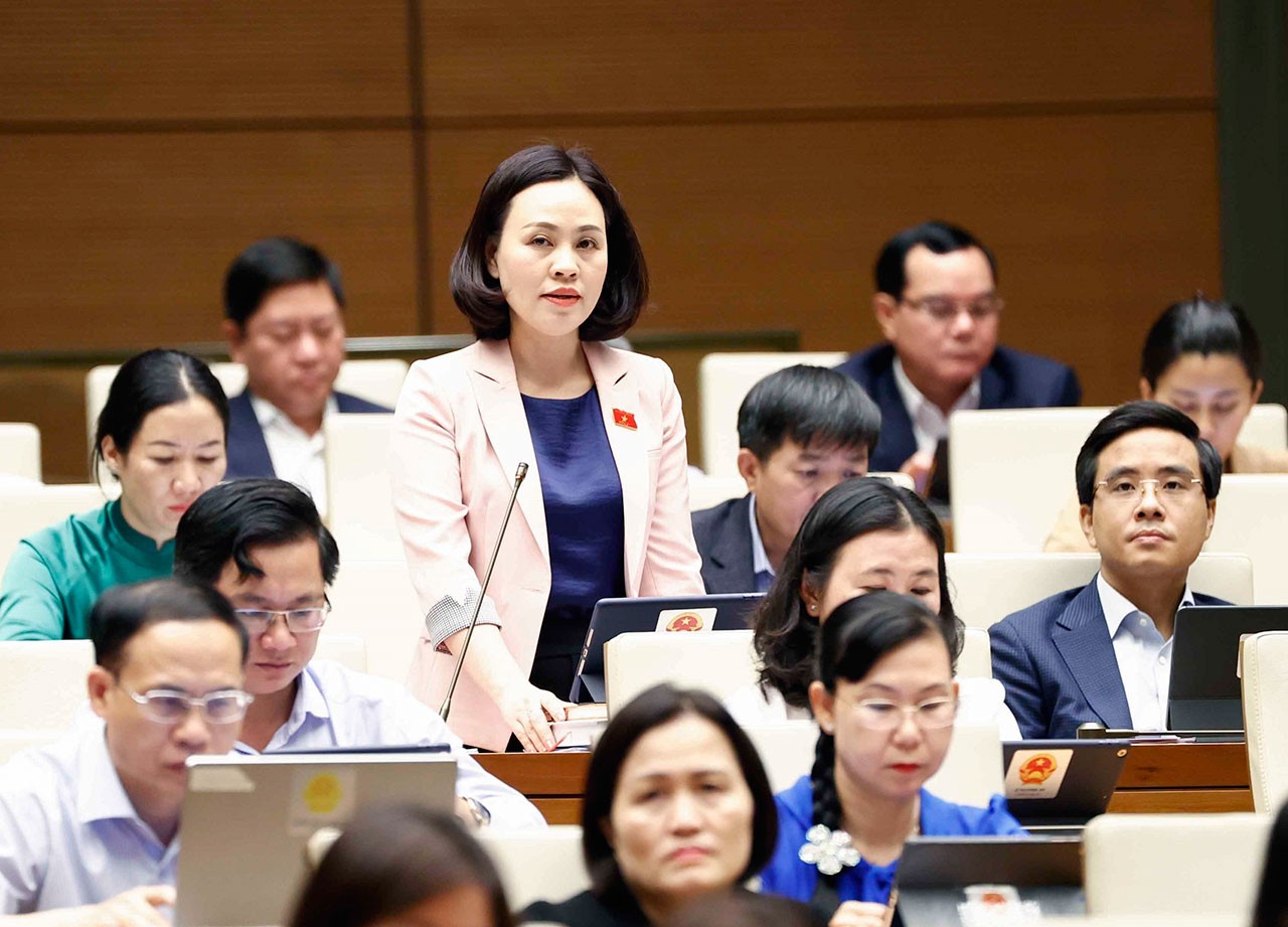 Đại biểu Quốc hội tỉnh Ninh Bình Trần Thị Hồng Thanh phát biểu. Đại biểu Quốc hội tỉnh Ninh Bình Trần Thị Hồng Thanh phát biểu.