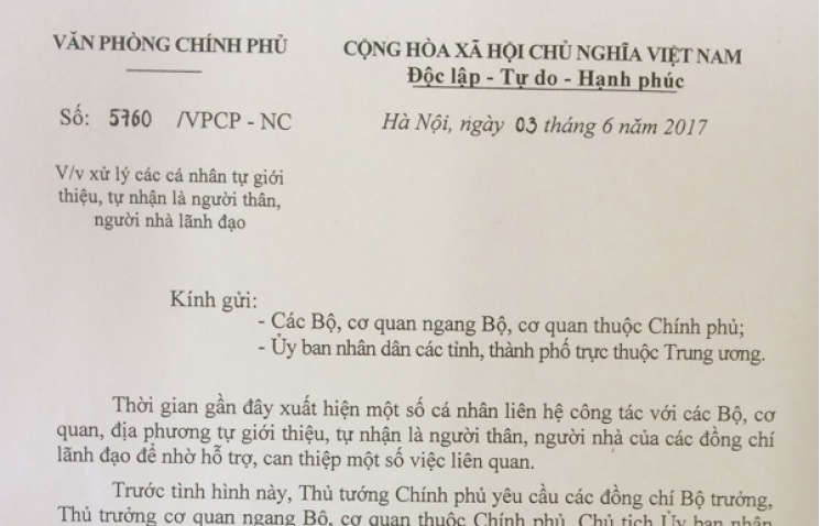 Xử lý nghiêm cá nhân tự giới thiệu, tự nhận là người nhà, người thân lãnh đạo