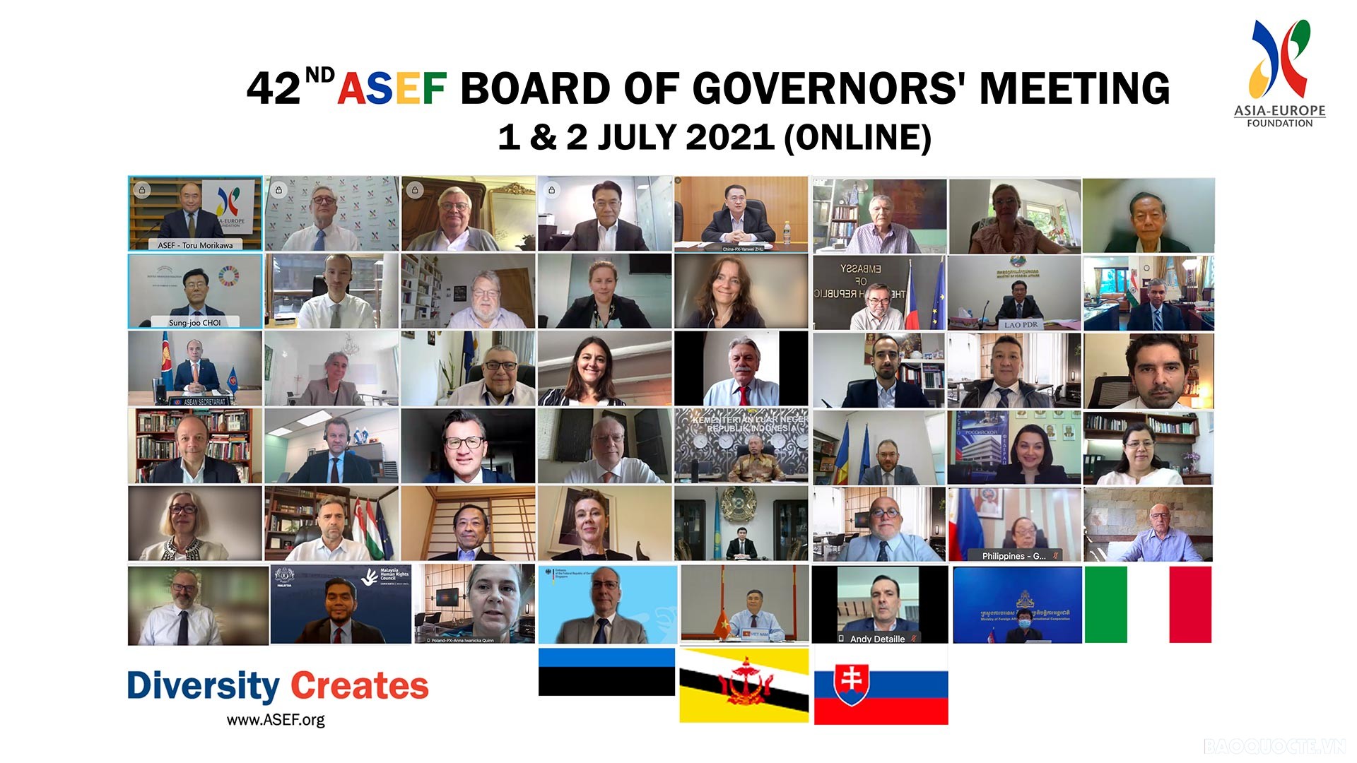 Trong khuôn khổ Diễn đàn ASEM, ngày 28/6-2/7 đã diễn ra Cuộc họp Hội đồng các Thống đốc Quỹ Á-Âu (ASEF) lần thứ 42 theo hình thức trực tuyến. 