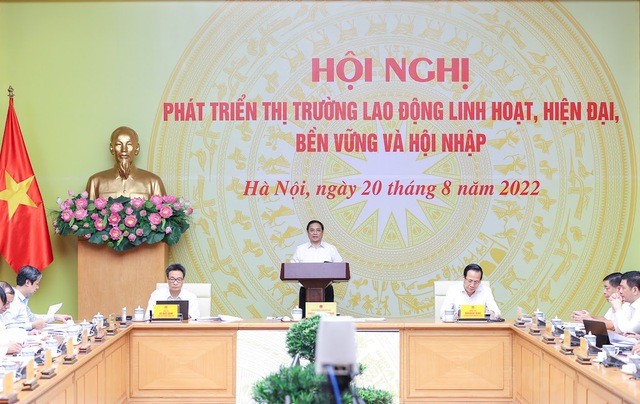 Thủ tướng Phạm Minh Chính chủ trì Hội nghị “Phát triển thị trường lao động linh hoạt, hiện đại, bền vững và hội nhập”. (Nguồn: VGP News) Thủ tướng Phạm Minh Chính chủ trì Hội nghị “Phát triển thị trường lao động linh hoạt, hiện đại, bền vững và hội nhập”. (Nguồn: VGP News)