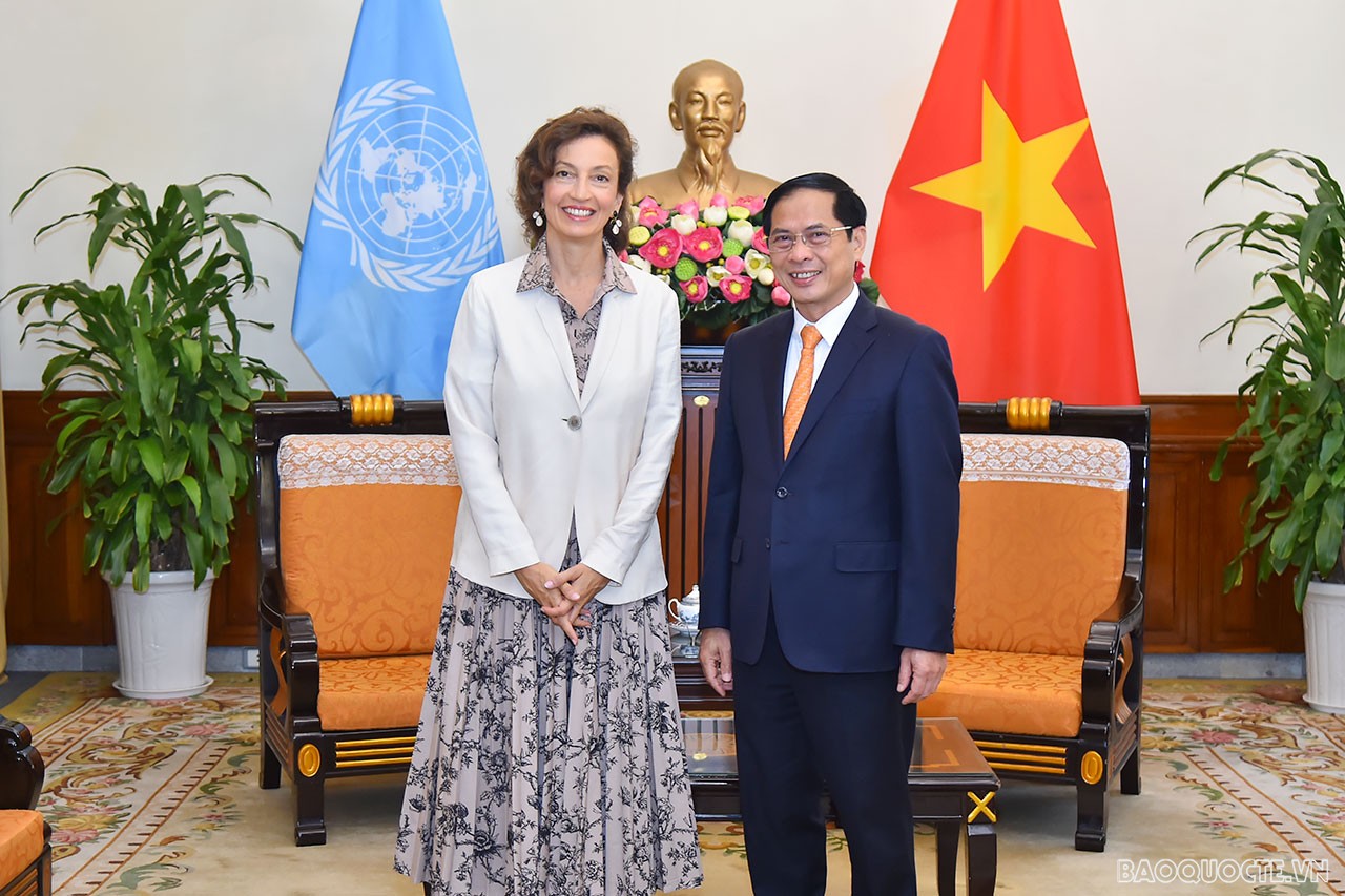 Bộ trưởng Ngoại giao Bùi Thanh Sơn đón, tiếp Tổng giám đốc UNESCO Audrey Azoulay Bộ trưởng Ngoại giao Bùi Thanh Sơn đón, tiếp Tổng giám đốc UNESCO Audrey Azoulay
