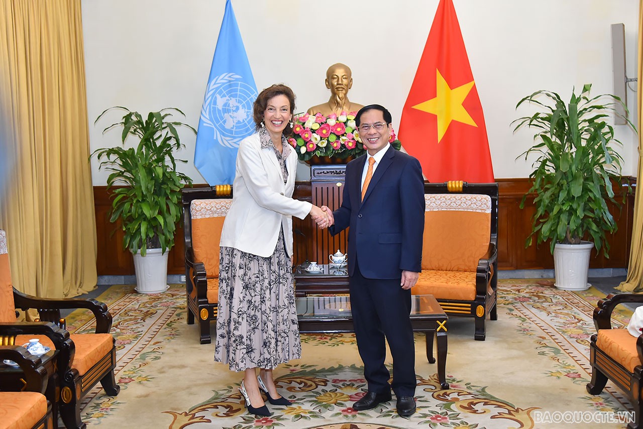 Bộ trưởng Ngoại giao Bùi Thanh Sơn đón, tiếp Tổng giám đốc UNESCO Audrey Azoulay Bộ trưởng Ngoại giao Bùi Thanh Sơn đón, tiếp Tổng giám đốc UNESCO Audrey Azoulay