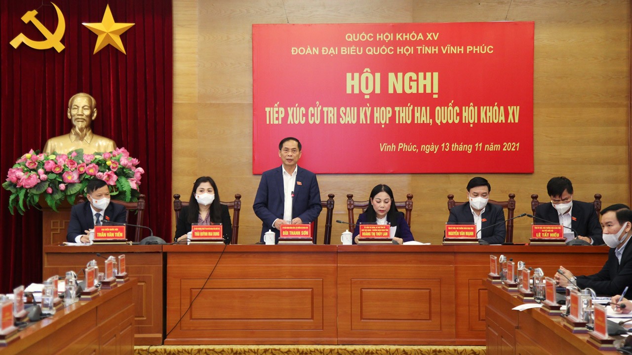 Đoàn đại biểu Quốc hội tỉnh Vĩnh Phúc tiếp xúc cử tri sau kỳ họp thứ 2, Quốc hội khóa XV Bộ trưởng Ngoại giao Bùi Thanh Sơn tiếp xúc cử tri tại Vĩnh Phúc