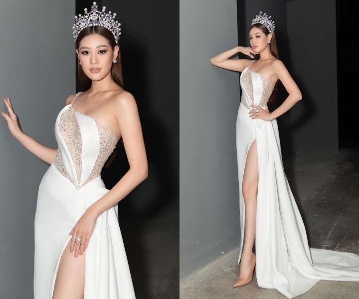 Hoàng Thuỳ Linh, Ngọc Trinh quyến rũ với đầm đỏ cắt xẻ táo bạo