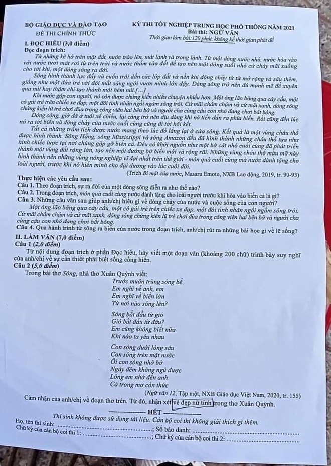 Thi tốt nghiệp 2021: Bí mật của nước và Sóng của Xuân Quỳnh bất ngờ vào đề thi Văn