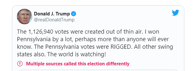 Ông Trump nói hơn 1 triệu phiếu bầu ở Pennsylvania Tổng thống Trump tố gian lận, cho rằng 1 triệu phiếu bầu ở Pennsylvania 'từ trên trời rơi xuống'